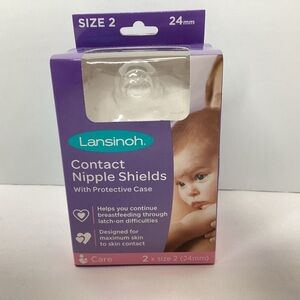 Lansinoh Contact Nipple Shields Size 2 (24mm) x2 With Protective Case Feeding